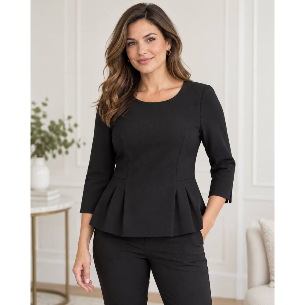 Carlisle New York Women’s 12 Black Wool Blend Peplum Top NWT $368 Structured